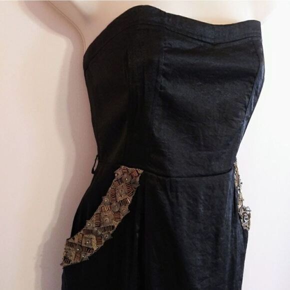 Dotti Black Strapless Gold Beaded Cocktail Party Dress 10 - Picture 2 of 9